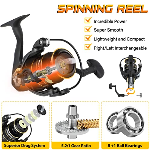 PLUSINNO Fishing Pole, Fishing Rod and Reel Combo,Telescopic Fishing Rod  Kit with Spinning Reel, Collapsible Portable Fishing Pole with Carrier Bag  for Freshwater Saltwater Fishing Gifts for Men Women