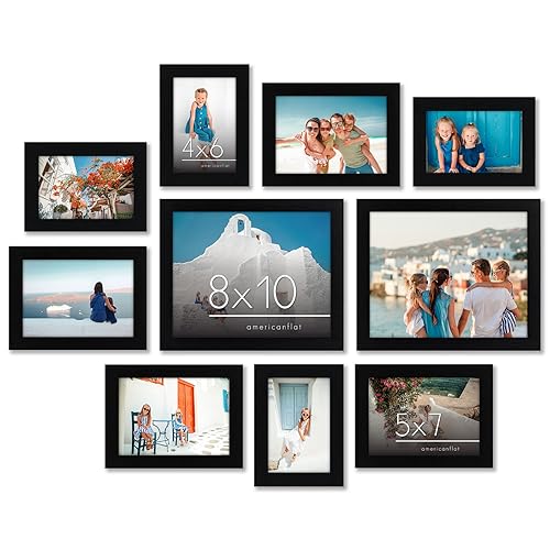 Americanflat 8x10 Picture Frame in White - Displays 5x7 with Mat and 8x10 Without Mat - Set of 5 Frames - Sawtooth Hanging Hardware