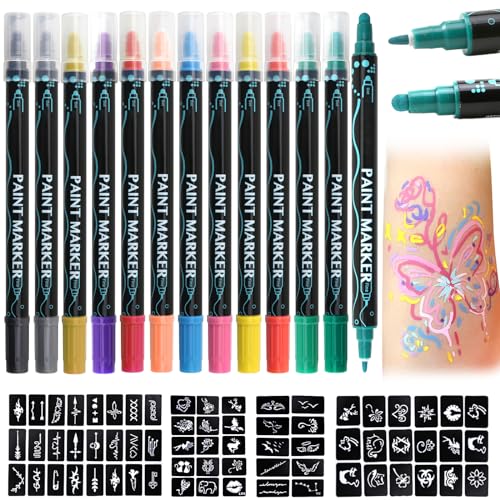  Erinde Temporary Tattoo Markers for Skin, 24 Colors Body Marker  Pen + 67 Large Tattoo Stencils for Kids and Adults, Skin-Safe Dual-End  Tattoo Pens Make Bold and Fine Lines for