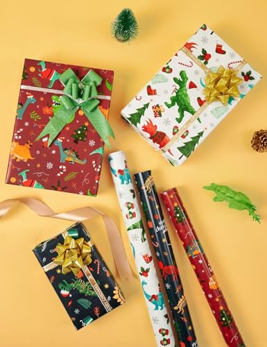 WRAPAHOLIC Christmas Wrapping Paper Roll - Mini Roll - 3 Rolls - 17 Inch X  120 Inch Per Roll - Green Christmas Tree, Snowflake Holiday Collection with