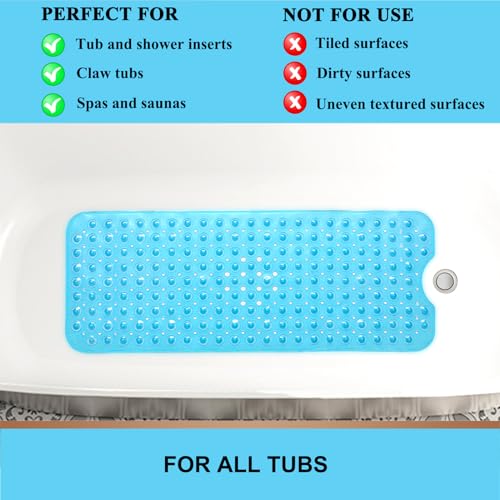 Nonslip Bathtub Mat Extra Soft TPE Bath Mat for Kids, Machine Washable  Bathroom Shower Mat, Smooth/Non-Textured Tubs Only, 30L x 17W Inch (Blue)