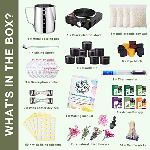FAIRYELF Candle Making Kit with Wax Melter, Complete Candle Making  Supplies, Soy Candle Wax Kit for Kids, Beginners, Adults, Including  Electronic Stove, Soy Wax, Melting Pot, Rich Scents and Dyes