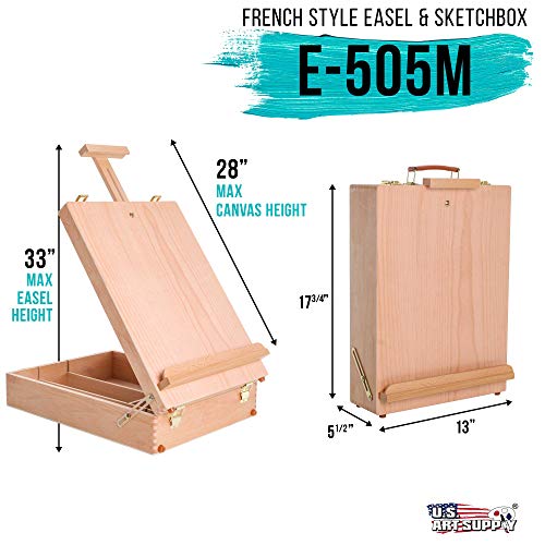 Kingart Sketchbox Easel, Beechwood, Extra Large, Adjustable, 2-Drawer, Wood Palette with Natural Finish