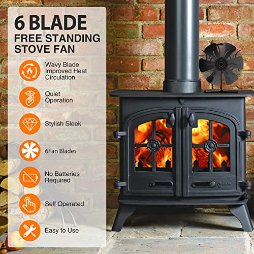 6-Blade Heat Powered Stove Fan for Wood / Log Burner / Fireplace increases  80%