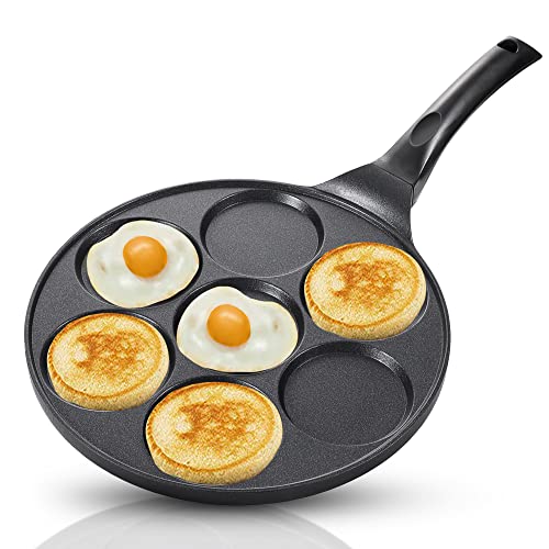 Cainfy Pancake Pan Maker Nonstick-Suitable for All Stovetops,10.5 inch Mini Non Stick Silver Dollar Grill Blini Griddle Crepe Pan,4 Molds Cake Egg