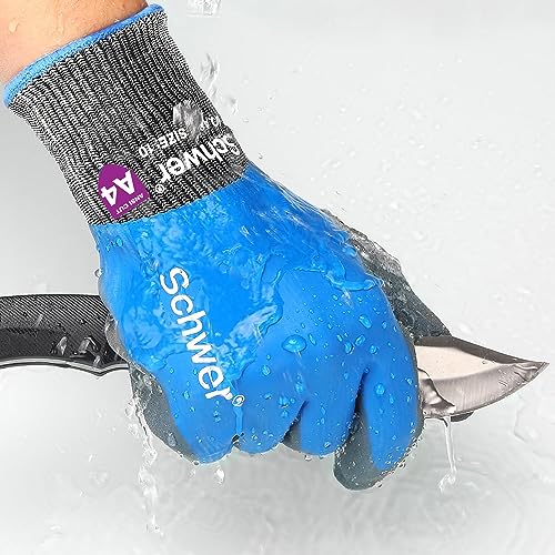 Schwer Waterproof Work Gloves, ANSI A4 Cut Resistant Gloves with Insulated  Double Latex Coated, Super Grip for Gardening, Car and Fish Cleaning, 1  Pair, XL