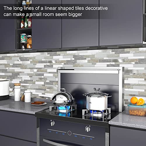 VAOVI Peel and Stick Tile Kitchen Backsplash Tiles Peel and Stick,Bathroom  Backsplash Peel and Stick Linear Mosaic Tile Waterproof(10Tiles,Gray)