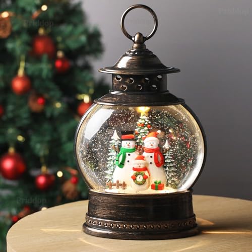  Christmas Snow Globe Lantern Musical,6H Timer Cylinder Glitter  Snow Globe,Bronze Snow Globes Christmas with Music Box Including 8  Songs,Lantern with Xmas Tree Snowman Decor : Home & Kitchen