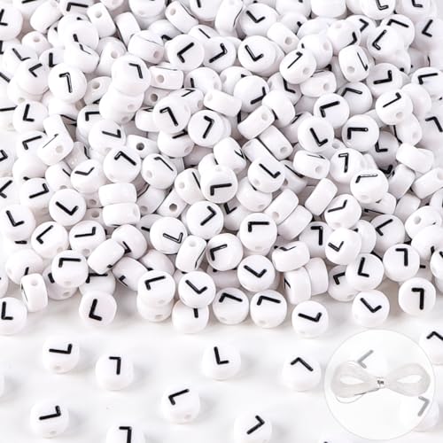 Vellibring 500PCS Letter Beads,Small Plastic White Black Letter Beads Round  Alphabet Beads E for Jewelry Bracelet Necklace Keychain DIY Making 4X7mm