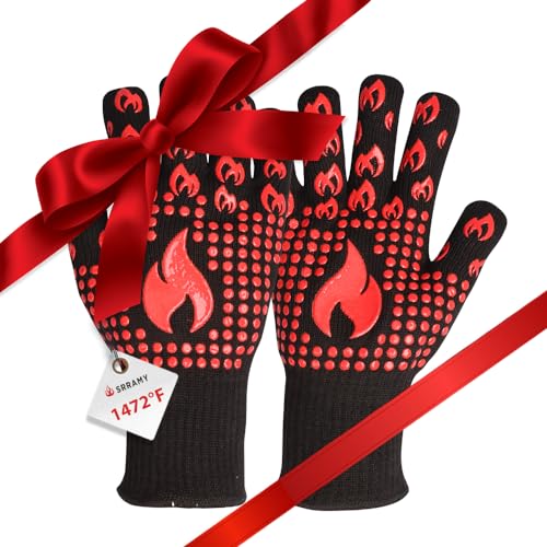 Grilling Gloves 1472℉ Extreme Heat Resistant, 14 Inch Grill BBQ Gloves for  Men, Silicone Non-Slip Kitchen Oven Mitts, Hot Cooking Oven Gloves for