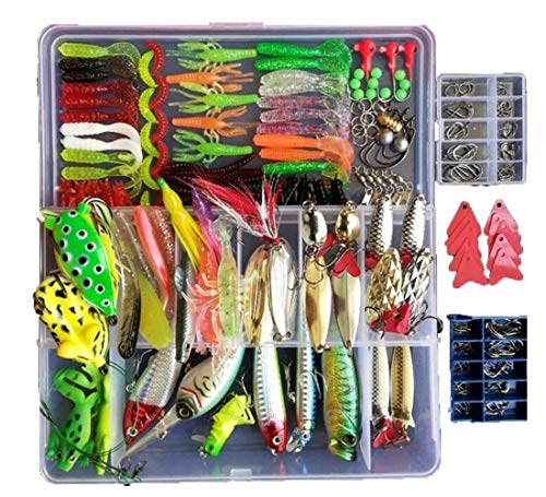 101PCS Fishing Lure Kit Lots Tackle Box Crankbaits, Spoons, Poppers,  Fishing Hooks, Topwater Lures, Worms for Trout Bass Salmon