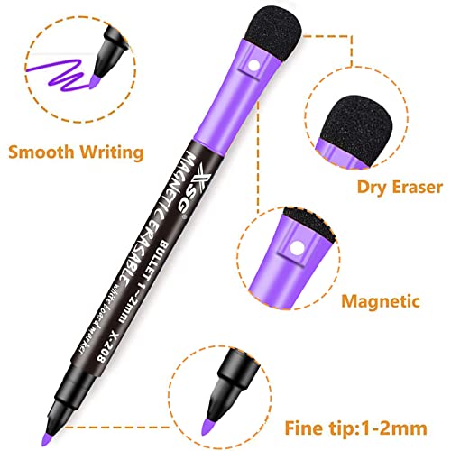 Magnetic Dry Erase Markers Fine: 12 Colors Erasable Whiteboard Markers Fine  Point with Eraser Cap, Low Odor White Board Dry Erase Pens Fine Tip for