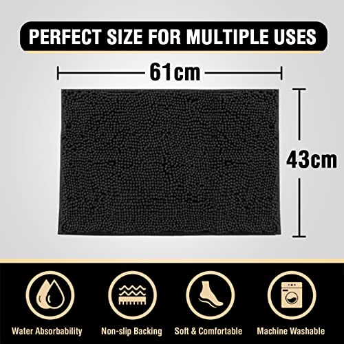 Bath Mat, Super Soft Plush Shower Mat Anti-slip, Super Absorbent Chenille Bath  Mat Quick Dry, Washable Bathroom Rug (51 X 81cm, Dark Grey)