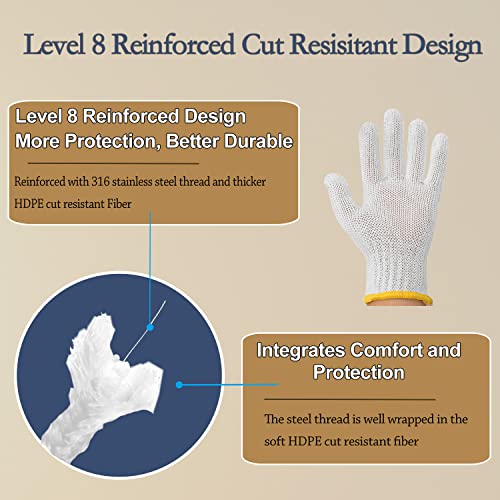 Dowellife Level 8 Cut Resistant Gloves Food Grade, White