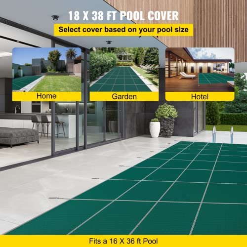 Happybuy Pool Safety Cover, Inground Pool Cover Fit for PP Material,  Rectangle Inground Safety Pool Cover Green, Mesh Solid Pool Safety Cover  for Swimming Pool Winter Safety Cover (16x36 ft)