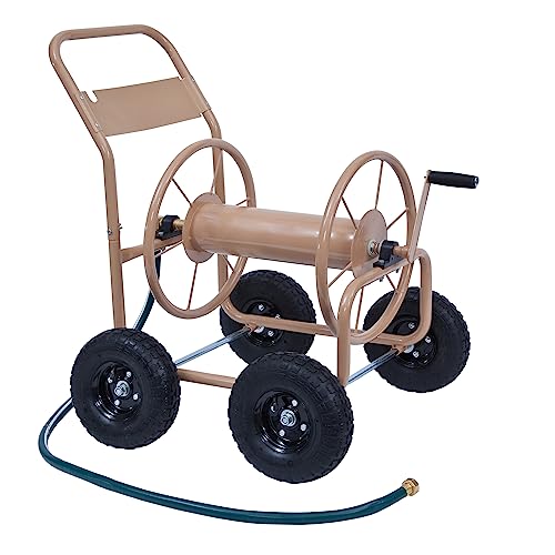 Liberty Garden 870-M1-2 Industrial 4-Wheel Garden Hose Reel Cart, Holds  300-Feet of 5/8-Inch Hose - Tan