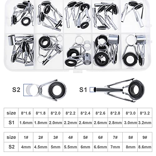 36PCS 1.6-8.6mm Fishing Rod Tips Repair Kit Fishing Rod Rings Guide  Stainless Steel Fishing Replacement Parts for Saltwater Freshwater