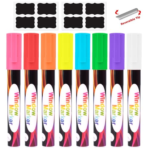 Chalk Markers - 8 Vibrant Fine Tip, Erasable, Non-Toxic, Water-Based, for  Kids & Adults for Glass or Chalkboard Markers for Businesses, Restaurants