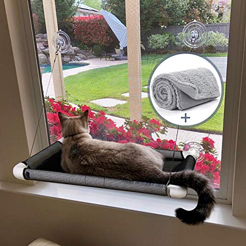 AMOSIJOY Cordless Cat Window Perch Cat Hammock, Large Cats Window