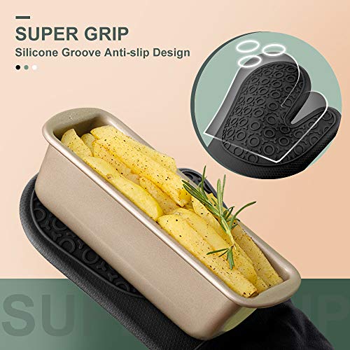 Oven Gloves Heat Resistant Cooking Gloves Silicone Grilling Gloves Long Waterproof BBQ Kitchen Oven Mitts with Inner Cotton Layer for Barbecue Cooking