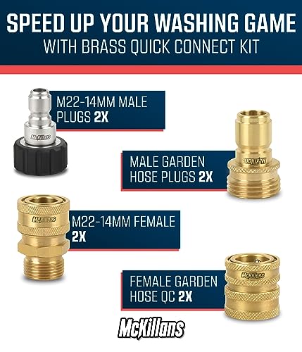 McKillans Pressure Washer Quick Connect Kit, M22-14mm to 3/8 Male Female Quick  Disconnect Kit for Power Washer (Brass)