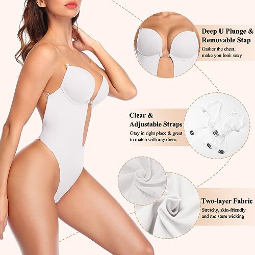 DECORUS Women's Low Back Full Deep Plunge Strapless Bodysuit Mid Thigh  Backless Shapewear Tummy Control Shaping Body Shaper, Beige, S :  : Fashion