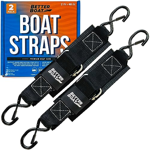 Boat Tie Down Straps to Trailer Boat Transom Tie Down Straps Heavy Duty  Manual Buckle Clasp Tiedown 2 x 48 Short Small Transit 4 Foot Without  Ratchet Boat Trailer Accessories for Boating & Jet Ski