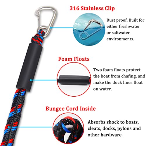 Botepon Boat Bungee Dock Lines, Jet Ski Accessories, Quick and Easy Dock Rope for PWC Jet Ski Seadoo WaveRunner Pontoon Boat Bass Boat