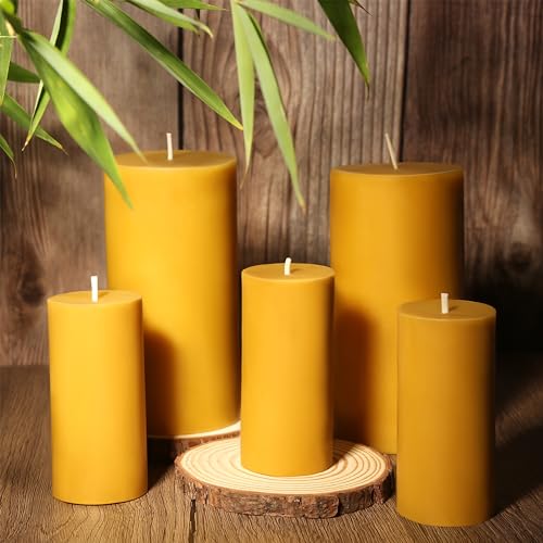 Hyoola 10 Beeswax Taper Candles 12 Pack - Handmade, All Natural, 100% Pure Unscented Bee Wax Candle - Tall, Decorative, White - 10