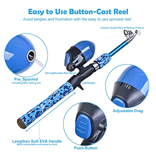 Light Weight Kids Fishing Pole Telescopic Fishing Rod and Reel Combos with  Full Kits Lure Case and Carry …