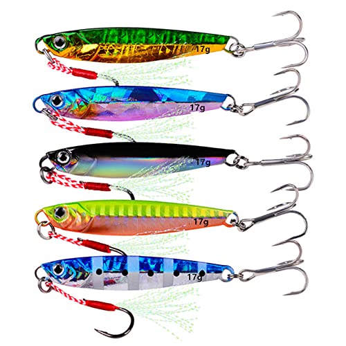 5 Pcs Fishing Lures Kit,Fishing Metal Lures, Multi-Function Blade  Baits,All-Purpose Metal Minnow with Tail Spinner, Long Cast and Wild Acting  Micro Jigging Spoon, Surf Fishing Bass Jigs