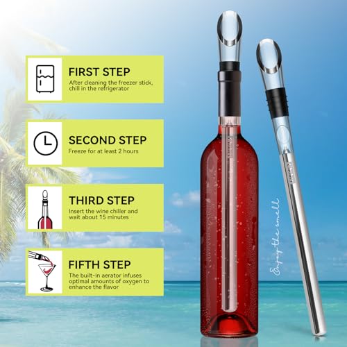 Wine Chiller, 3-in-1 Stainless Steel Wine Bottle Cooler Stick - Rapid  Iceless Wine Chilling Rod with Aerator and Pourer - The Best Wine  Accessories