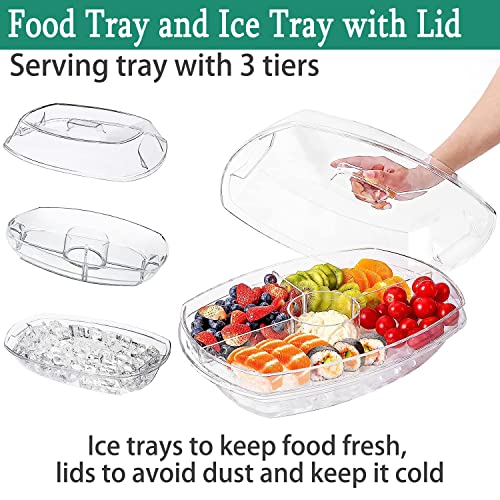 2pack Serving Trays for Party Divided Veggie Tray with Lid Sealed
