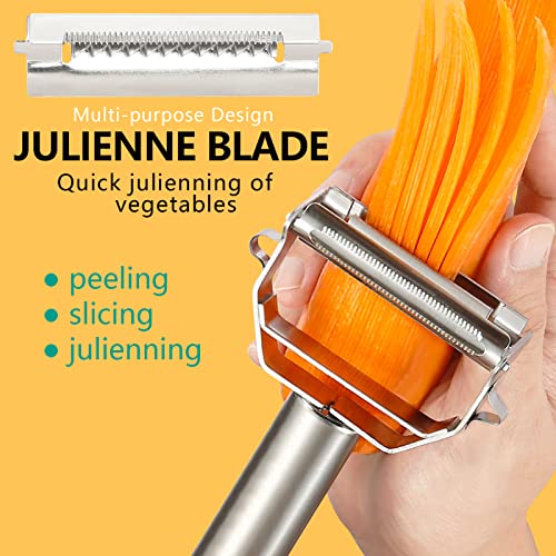 Sunkuka Julienne Peeler Stainless Steel Cutter Slicer with Cleaning Brush  Pro for Carrot Potato Melon Gadget Vegetable Fruit