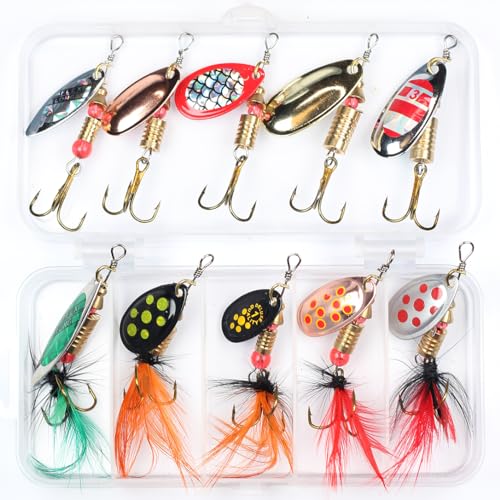 Rooster Bait Tails Spinner Fishing Lures Kit, 30pcs Hard Metal Spoon Lures  with Treble Hooks Rooster Spinner Baits for Bass Walleye Trout Freshwater