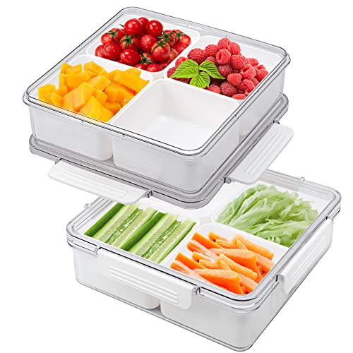 Divided Serving Tray With Lid And Handle - Snackle Box Charcuterie Container  For Parties, Entertain