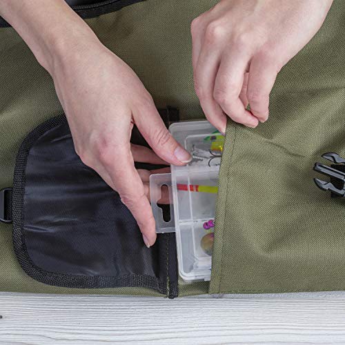 Allnice Durable Canvas Fishing Rod & Reel Organizer Bag Travel Carry Case Bag- Holds 5 Poles & Tackle (Black)