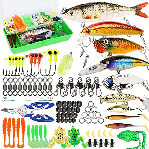 Fishing Lures Tackle Box Bass Fishing Kit Including Animated Lure,Crankbaits,Spinnerbaits,Soft  Plastic Worms, Jigs,Topwater Lures,Hooks,Saltwater & Freshwater Fishing  Gear Kit for Bass,Trout, Salmon.