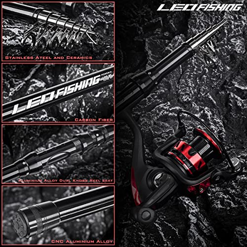 LEOFISHING Telescopic Fishing Rod and Reel Combos Set Carbon Fiber Fishing  Pole with Spinning Reel Fishing Tackle Kit and Carrier Bag for Travel  Saltwater Freshwater Boat Fishing