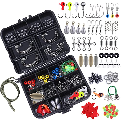 TOPFORT 187pcs Fishing Accessories Kit, Including Jig Hooks, Bullet Bass  Casting Sinker Weights, Fishing Swivels Snaps, Sinker Slides, Fishing Set  with Tackle Box