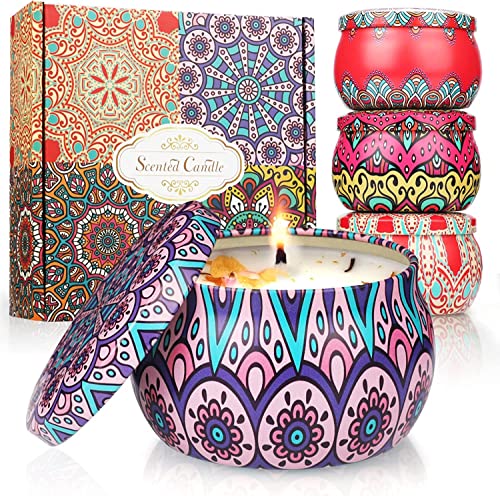 Candles Gifts for Women - Scented Candle Set, Soy Wax Candles for Stress  Relief and Home Decor, 4x3.5oz Scented Portable Travel Tin Christmas