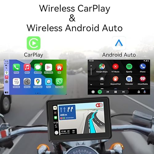 Wireless Apple Carplay Motorcycle Android Auto, 5'' IPS Touch Screen for  Motorcycle GPS Navigator, IPX7 Waterproof, Dual Bluetooth, Siri/Google