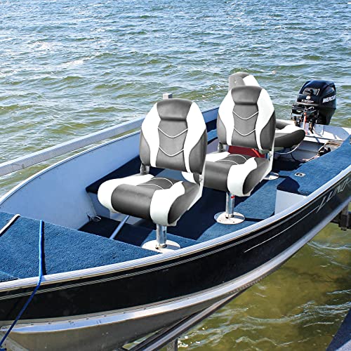 NORTHCAPTAIN Deluxe White/Pacific Blue Low Back Folding Boat Seat, 2 Seats  