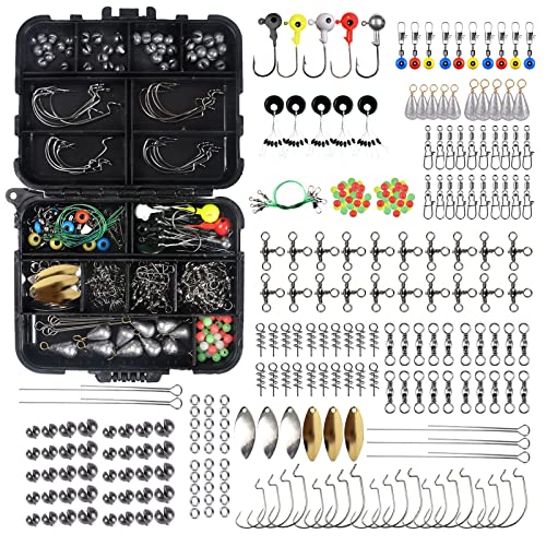 246pcs Fish Hook Set,Including Hooks,Fishing Accessories,Luya Accessories,  Fishing sinkers, Fishing Adapter Ring Snaps,sea Beans,Space Beans, Round  Sequins,Fake Bait, Fishing Tool Box