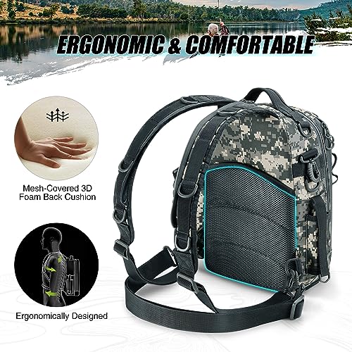 Piscifun Fishing Tackle Bag Sling Fishing Storage Pack with Rod Holder  Water-Resistant Cross Body Sling