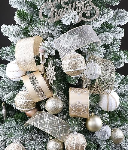 MAYREEL Silver Crushed Velvet Ribbon Wired 2.5 x 10 Yards Silver Christmas  Wired Edge Ribbon Silver Christmas Decorations Silver Ribbon for Gift
