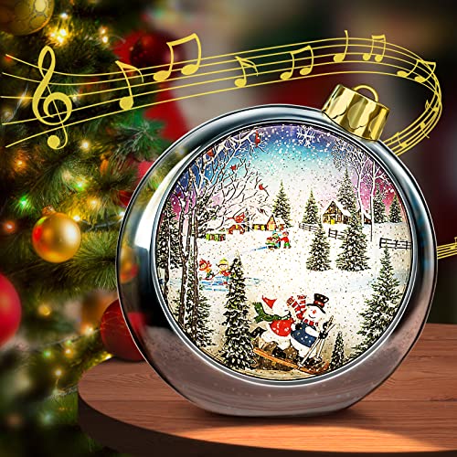  Christmas Snow Globe Lantern Musical,6H Timer Cylinder Glitter  Snow Globe,Bronze Snow Globes Christmas with Music Box Including 8  Songs,Lantern with Xmas Tree Snowman Decor : Home & Kitchen