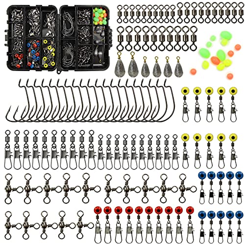 Croch 160pcs/box Fishing Accessories kit with Tackle Box,Including Jig  Hooks, Bullet Bass Casting Sinker Weights, Different Fishing Swivels Snaps,  Sinker Slides, Fishing Line Beads