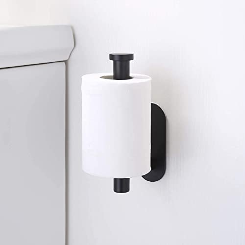 Black Toilet Paper Holder Wall Mount - Adhesive Paper Towel Holder 5 inch 304 Stainless Steel for Bathroom