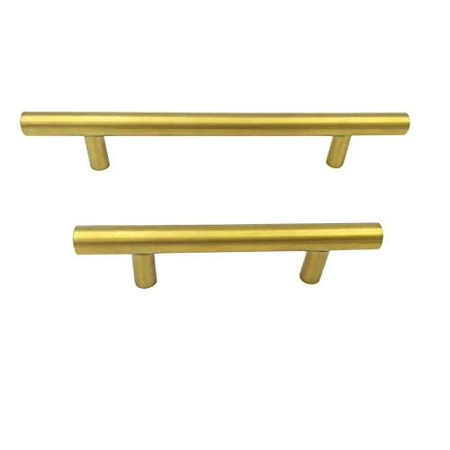 AcbbMNS 20Pcs Gold Kitchen Cabinet Handles 96mm Hole Center, Brushed Brass Stainless Steel T Bar Drawer Pulls Wardrobe Cupboard Door Handles